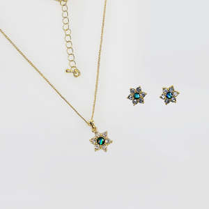 Jewellery Sets: Gold Paua Jewellery Set - 'Flowers'
