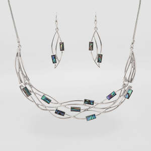 Jewellery Sets: Paua Waves Rhodium Necklace Set