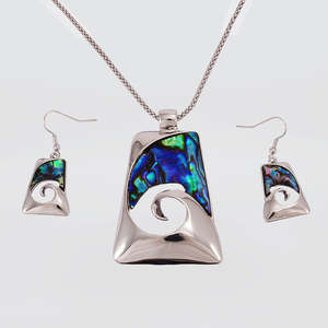 Jewellery Sets: Kiwicraft - 'Paua & Rhodium' Necklace & Earring Set