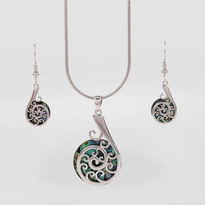 Paua & Silver Fern Pendant Set