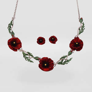 Jewellery Sets: Poppy & Leaves Rhodium Necklace Set