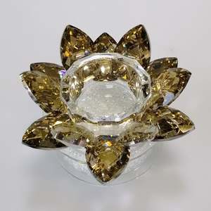 Crystal Glass: Gold Tinge Glass Flower Tealight Holder with White Confetti Base