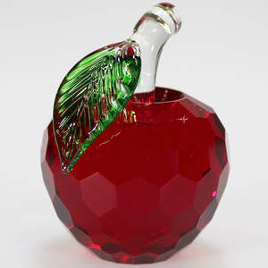 Crystal Glass: 5cm Wide Cut Glass Apple - Red