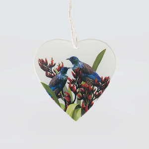 NZ Bird Glass Hanging Hearts