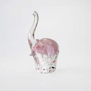 Crystal Glass: Glass Elephant - White & Gold Base - 12cm