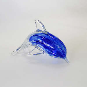 Crystal Glass: Blue Glass Dolphin - 14cm
