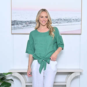 Her: Sequin Front Tie Linen Top