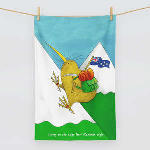 Tea Towel - 'Mountain Climbing' Kiwi