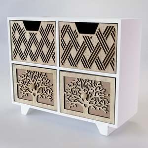 Jewellery Trinket: Woodbox - White & Natural Four Drawers Set