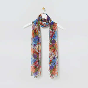 Scarves Bandanas: Red Floral Chiffon Scarf