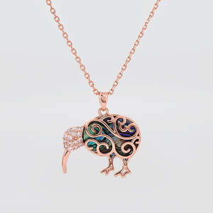 Kiwicraft - Rose Gold & Paua Kiwi Necklace