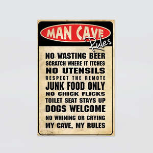 Fun Tin Sign - 'Man Cave Rules'
