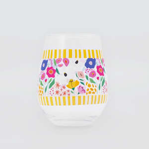 Wine Accessories: Billie - Stemless Wine Glass - Yellow Stripe