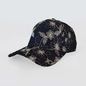 Best Sellers: Black Embroidered Gold Flowers Cap