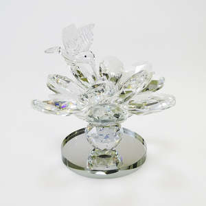Crystal Glass: Glass Hummingbird On Flower - Clear