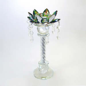 Crystal Glass: Colourful Glass Flower Candle Stand - 24.8cm