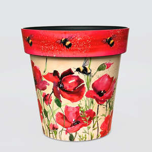 Vases Bowls: Zest Planter Pot - Bees & Poppies
