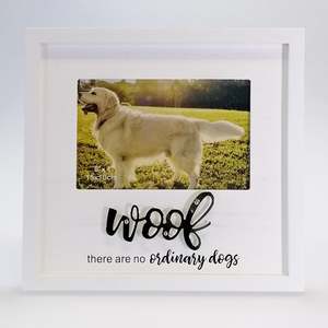 Dogs: White Pet Frame 4"x 6" - 'Woof'