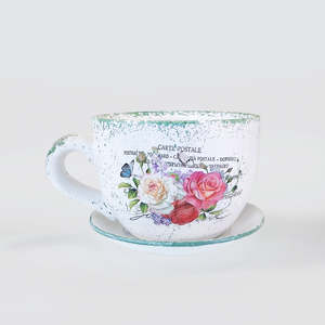 Small Tea Cup Planter - Floral Roses