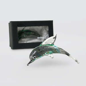 Green & Silver Glass Dolphin - 8cm