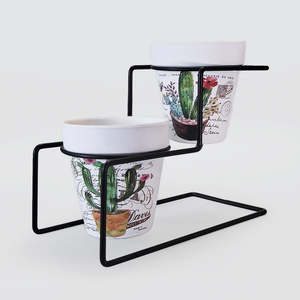 Vases Bowls: Cactus Print Two-Tier Planter Stand