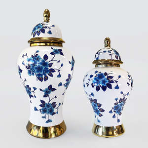 Vases Bowls: Ginger Jars - Floral Blue