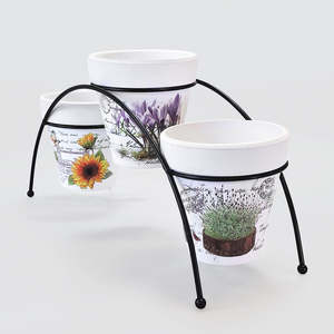 Three-Tier Curved Planter Stand With Pots
