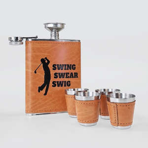 Cocktail Bar Accessories: Stainless Hip-Flask Set - Swing, Swear & Swig