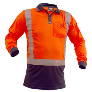 Hi Vis Clothing: Caution Hi Vis Taped Long Sleeve Polo Shirt