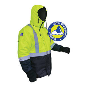 Freezer Apparel Cold Climate Workwear: IceKing Hi Vis Taped Freezer Jacket, Yellow/Navy