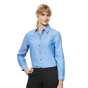 Womens Work Shirts: Biz Womens Long Sleeve Shirt, Chambray Blue