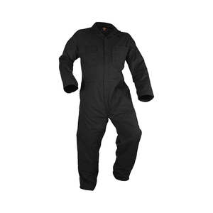 Caution Polycotton Long Sleeve Zip Overalls, Black