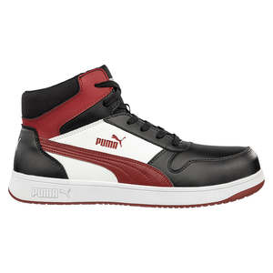 Lace Up Safety Boots: Puma Frontcourt Mid Cut Safety Shoe, Black/Red