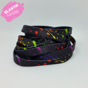 Footwear Accessories: Elastic Black Paint Splash Shoelaces