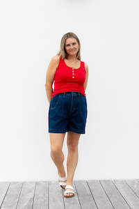 Bottoms: Sara Denim Shorts-Dark Denim