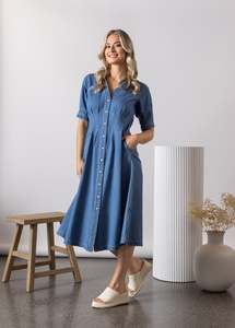 V Neck Shirt Dress Denim