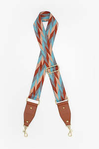 Bag Strap: Bag Strap - Tan & Cyan Chevron