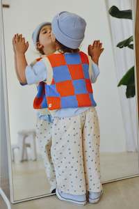 Nonno Vest - Blue + Orange Check
