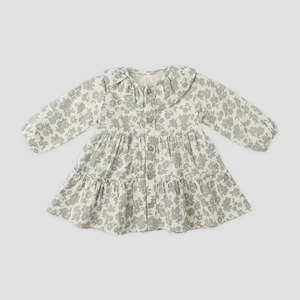 Kids: RUFFLE COLLAR BUTTON DRESS || GREEN FLORAL