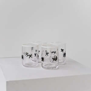 Mugs Cups Glassware Bar: Black Bow Icon Glass - Set of 4