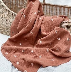 Blankets: Rust Embroidered Blanket