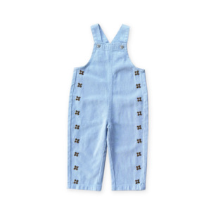 Overalls: Organic Embroidery Posy Overalls - Ice Blue