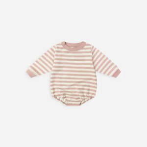 CREWNECK BUBBLE ROMPER || PINK STRIPE