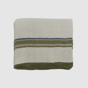 Green Selvedge Stripe Linen Tablecloth