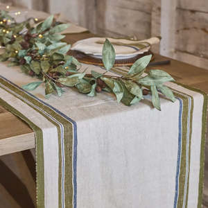 Green Selvedge Stripe Linen Table Runner