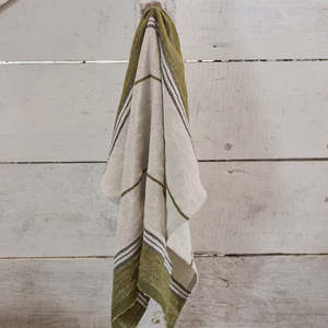 Linen: Green Selvedge Stripe Linen Teatowel