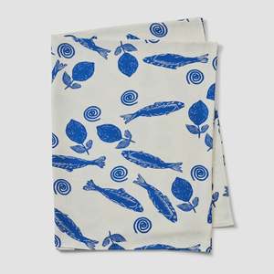 Sardines Blue Linen Tablecloth