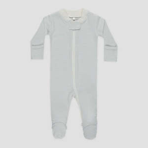 Quincy Mae: Zip Longsleeve Sleeper Footie - Sky Micro Stripe