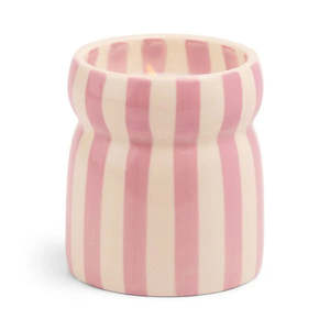 Home Fragrance Candles Diffusers: CABANA STRIPED CERAMIC CANDLE - GRECIAN SAND