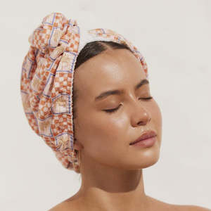 Hair: RIVA Hair Towel Wrap in Orange Palm Check